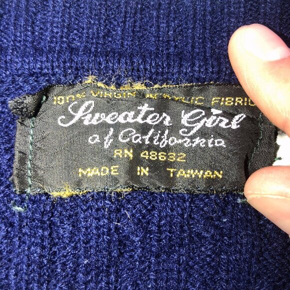 Vintage Sweater Girl of California Navy Blue Sweater Vest with Buttons & Pockers - Picture 4 of 6